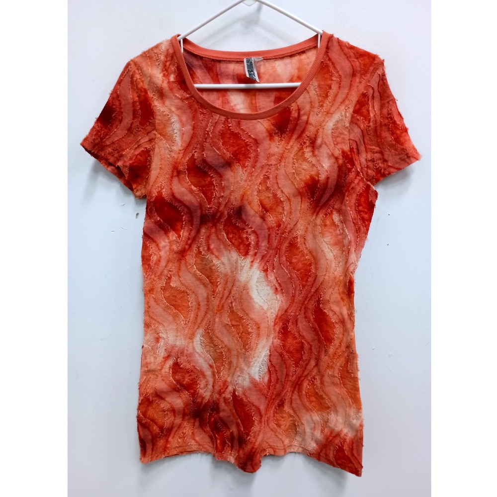 VTG Y2K BKE Burnout Textured Tee Womens XL Orange Abstract Short Sleeve Top